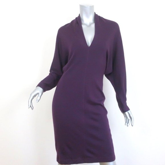 Lanvin Dresses & Skirts - LANVIN DRESS PURPLE WOOL SIZE 40 LONG SLEEVE V-NECK